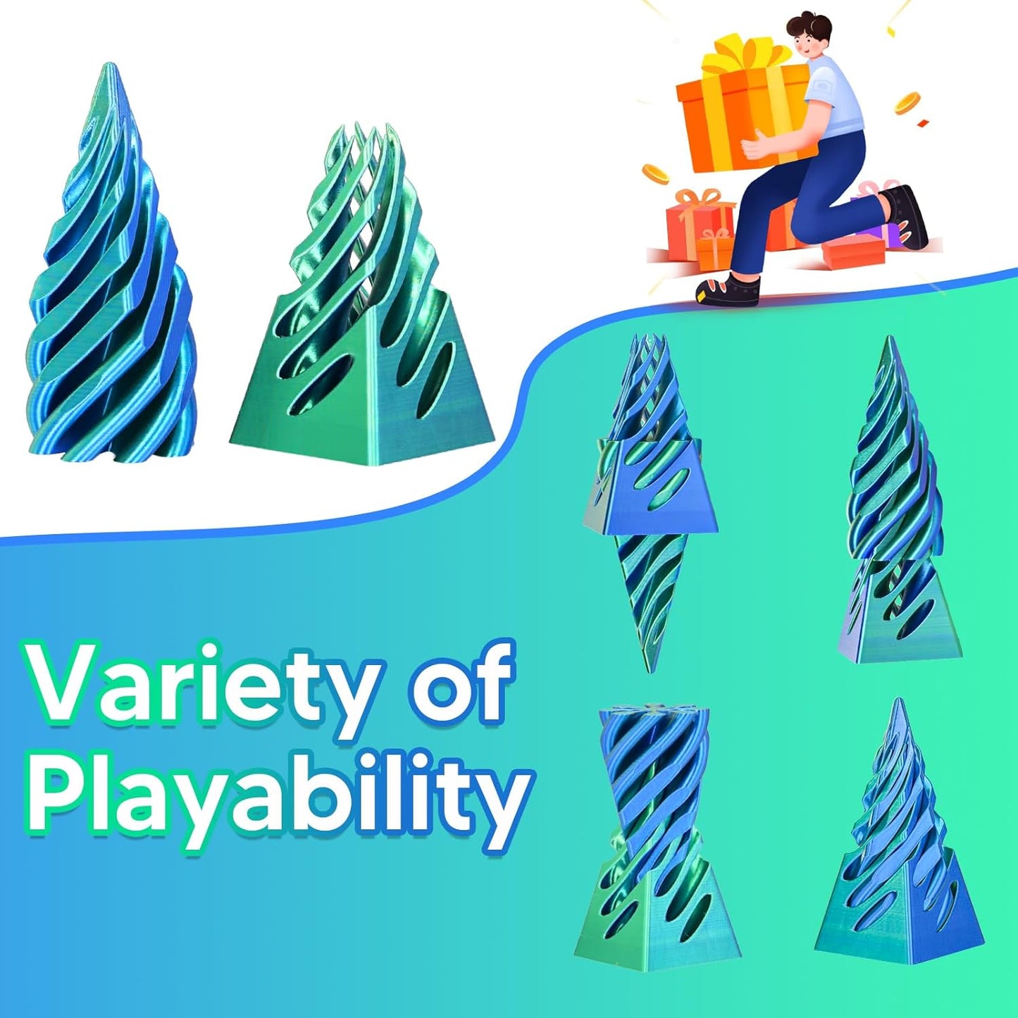 Impossible Pyramid Passthrough Sculpture 3D Printed Spiral Cone Fidget Toy for Adults Kids, Infinity Spiral Tree, Christmas, Halloween, Thanksgiving, and White Elephant Gifts (Green)