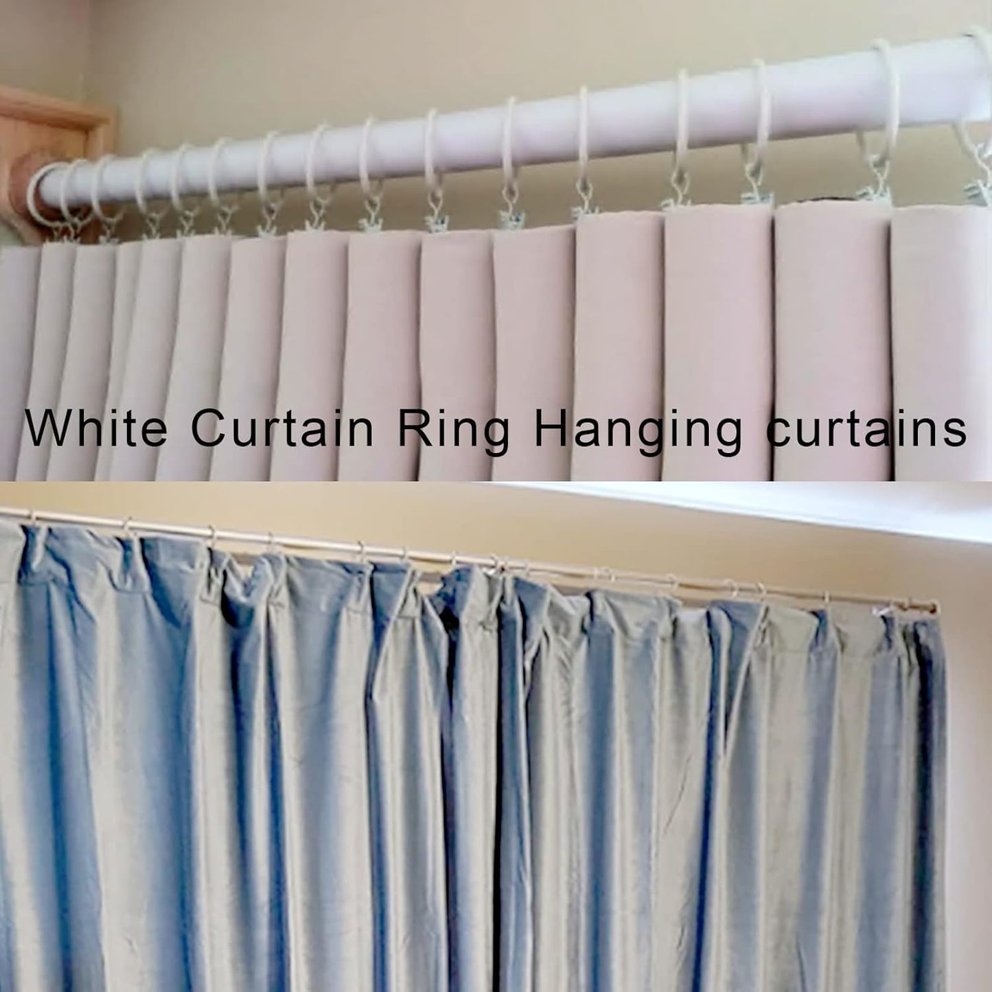 100 Pack White Curtain Rings with Clips, Curtain Hooks Hangers Clip Rings for Hanging Drapes Bows Hat, Drapery Rings 1 in I D, Fits up to 5/8 in Diameter Curtain Rod.