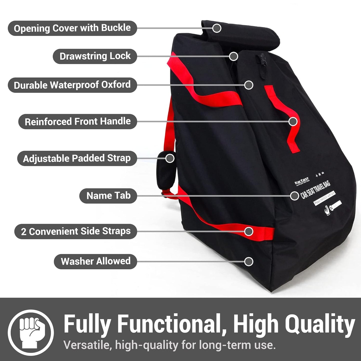 Car Seat Travel Bag Backpack for Air Travel - Karfast Universal Infant Carseat Gate Check Bag Cover for Airplane, Foldable with Pouch, Black