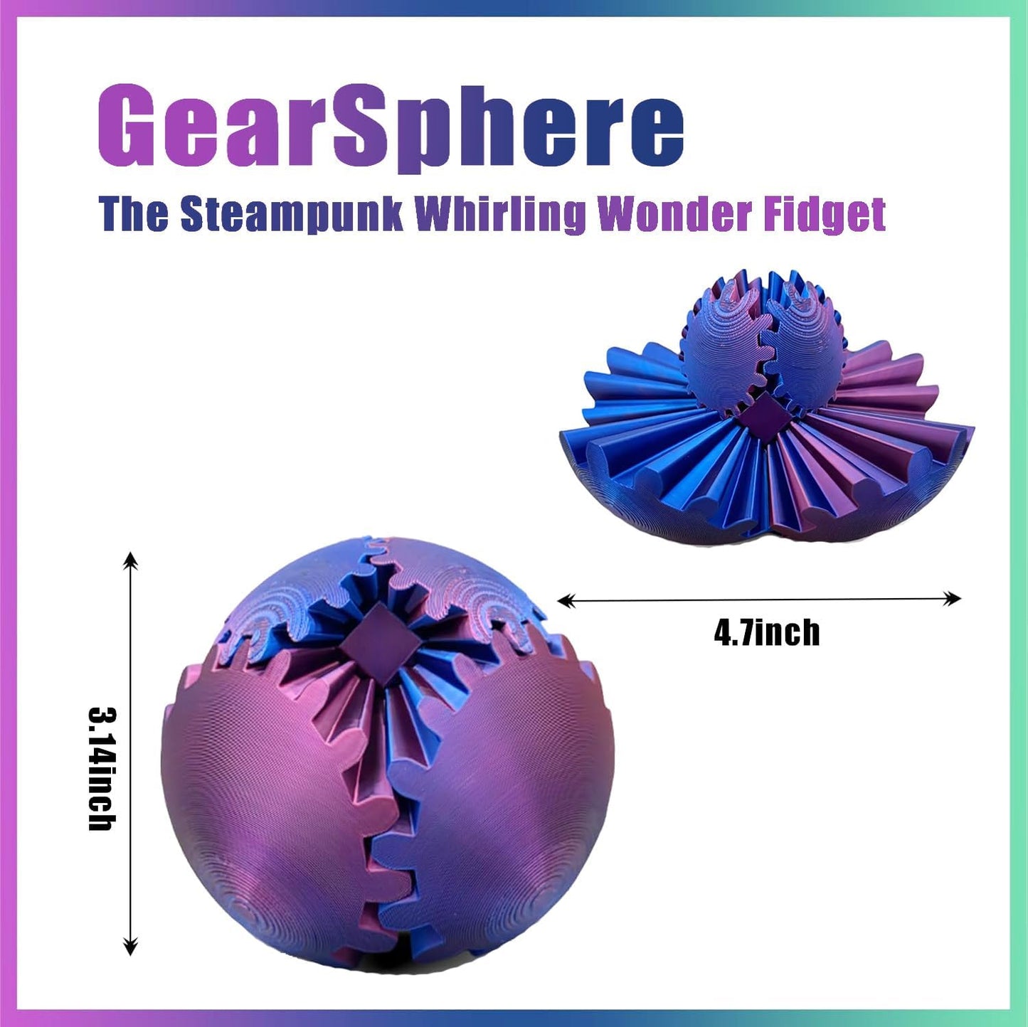 Gear Ball - 3D Printed Gear Ball Spin Ball or Cube Fidget Toy,GearSphere Fidget Toys,The Steampunk Whirling Wonder Fidget Ball Toy,Ideal for Stress and Anxiety Relaxin Desk Toy