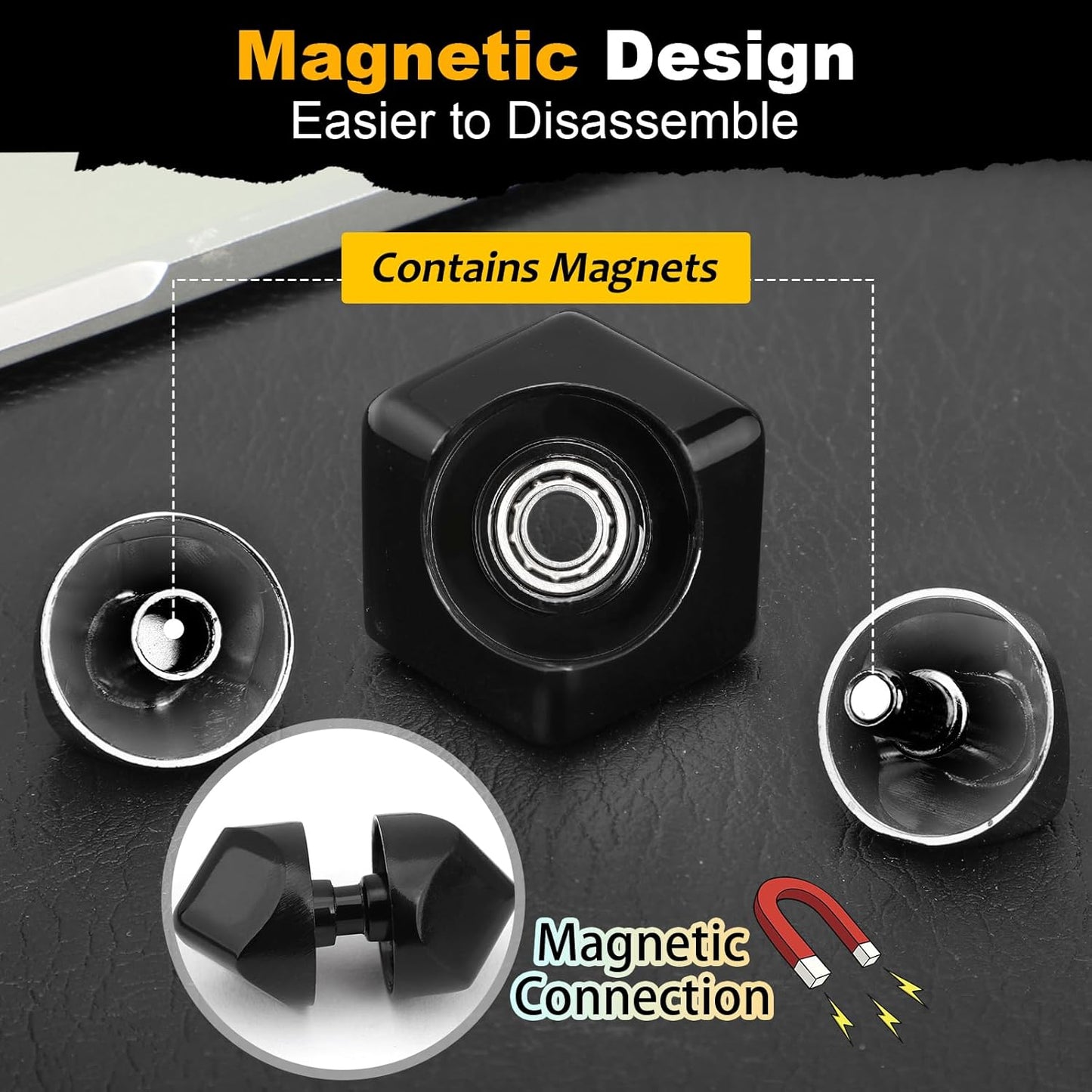 Fidget Spinner Toys Cube for Kids Adults, Metal Fidget Block Sensory Focus Toy Valentine Gift, Transformable Fingears Stress Relief Easter Stuff EDC Desktop for Boy Girl Teens Men(Black)