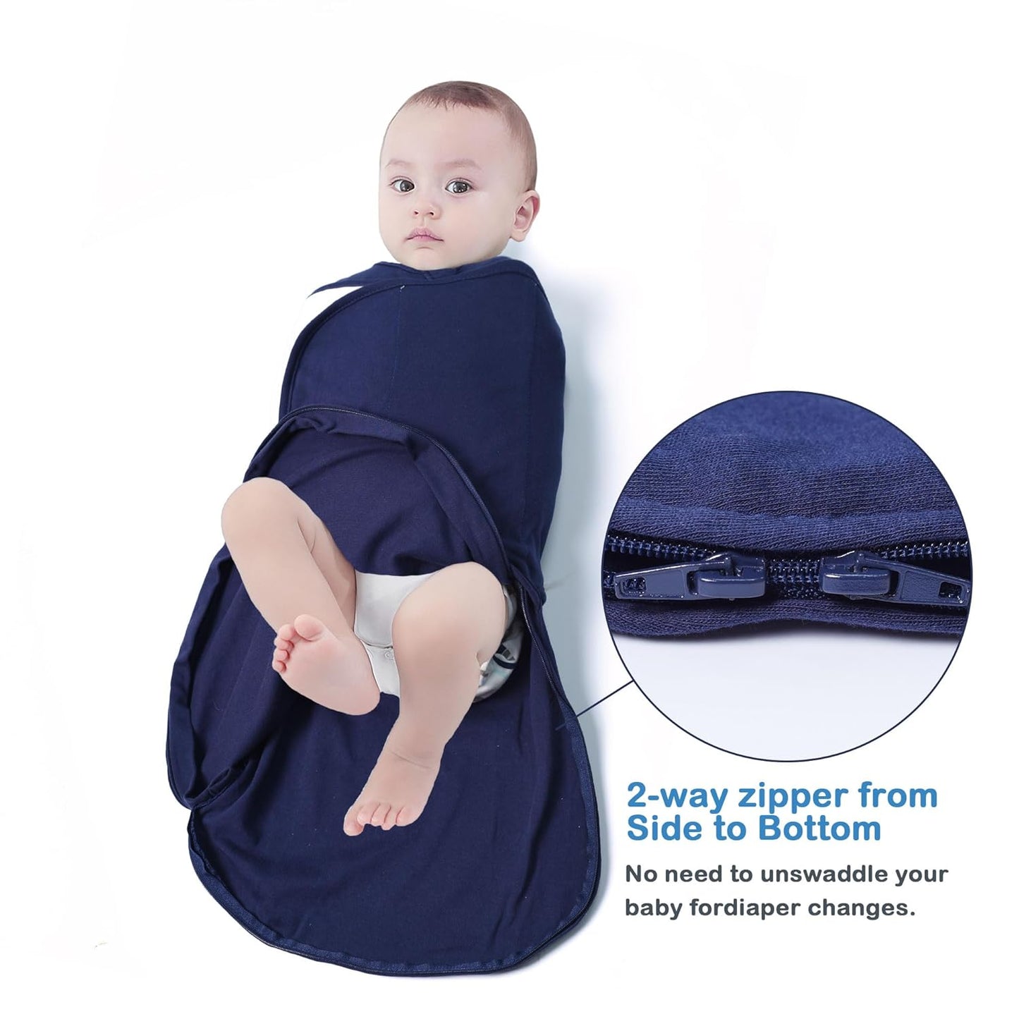 Baby Sleep sack Swaddle,Sleep Sack 3-6 Months,3-Way Adjustable Wearable Transition Swaddles Blanket Boy And Girl,100% Cotton,TOG 1.0(Navy Blue)