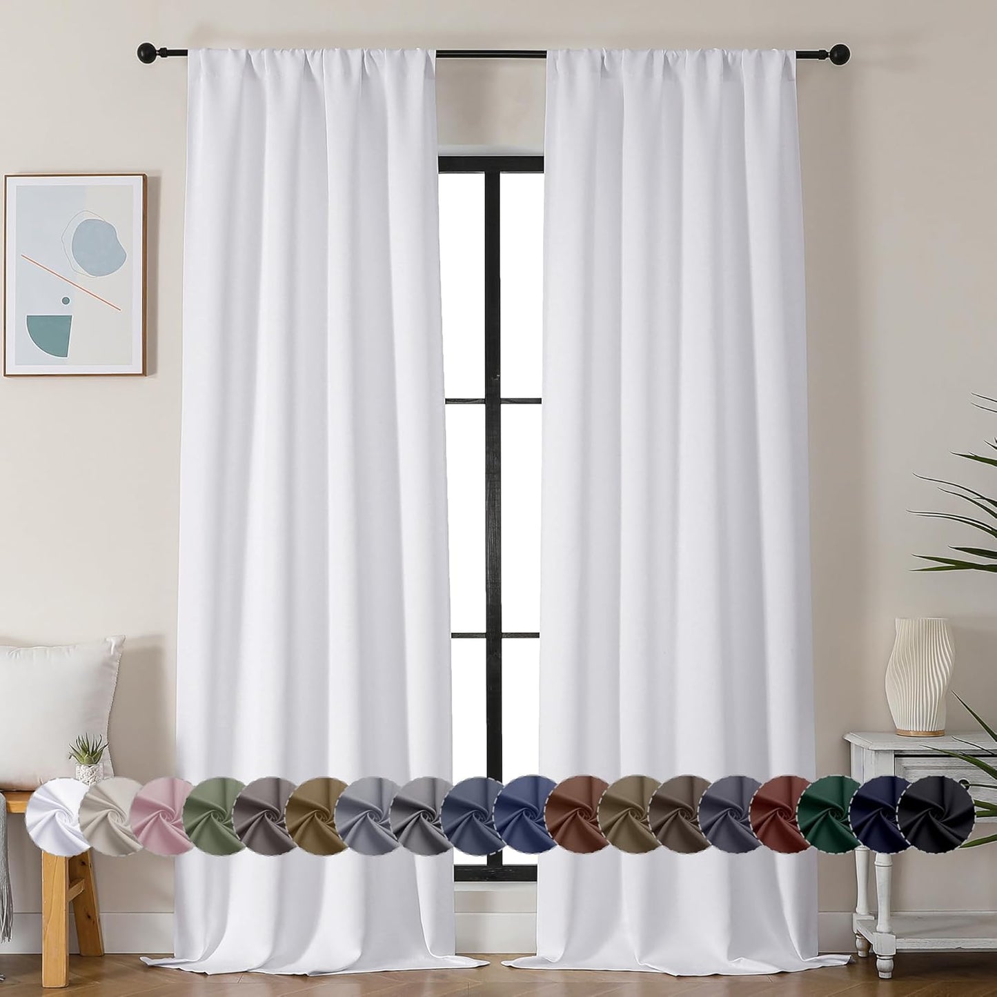 Simplebrand Ava Pure White Curtains for Bedroom 96 Inches Long 2 Panels Set, Light Filtering Window Treatment, Light Filtering Curtain Drapes, Soft Casual Rod Pocket Privacy Curtains, W40 x L96 Inch