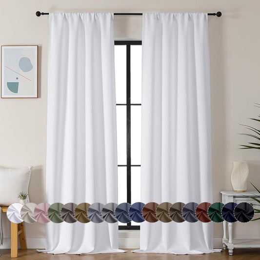 Simplebrand Ava Pure White Curtains for Bedroom 96 Inches Long 2 Panels Set, Light Filtering Window Treatment, Light Filtering Curtain Drapes, Soft Casual Rod Pocket Privacy Curtains, W40 x L96 Inch