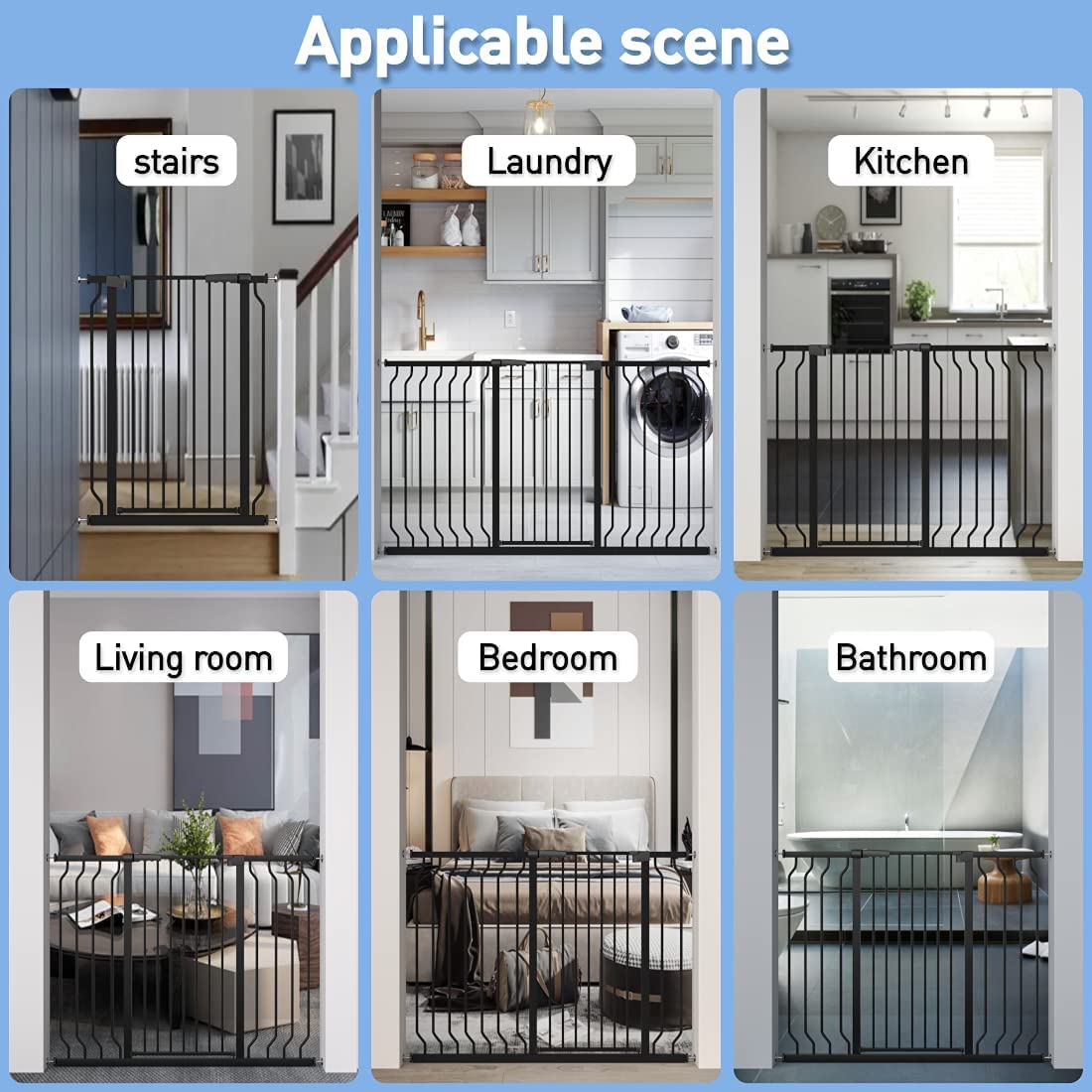 WAOWAO Extra Tall 40.55" Baby Gate 29.92-63.38" Wide Pressure Mounted Walk Through Swing Auto Close Safety Black Metal Toddler Child Dog Pet for Indoor Stairs,Doorways,Kitche