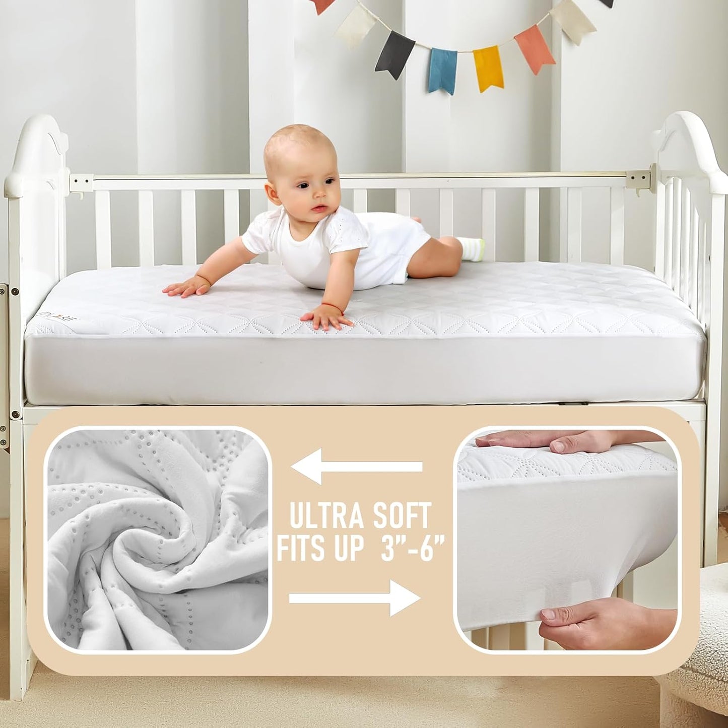 BEDLORE Waterproof Mattress Protector Crib, 2 Pack Soft Mattress Pad, Noiseless Machine Washable Mattress Cover, Ultimate Protection for Your Baby's Crib Toddler Bed (52''x28'')