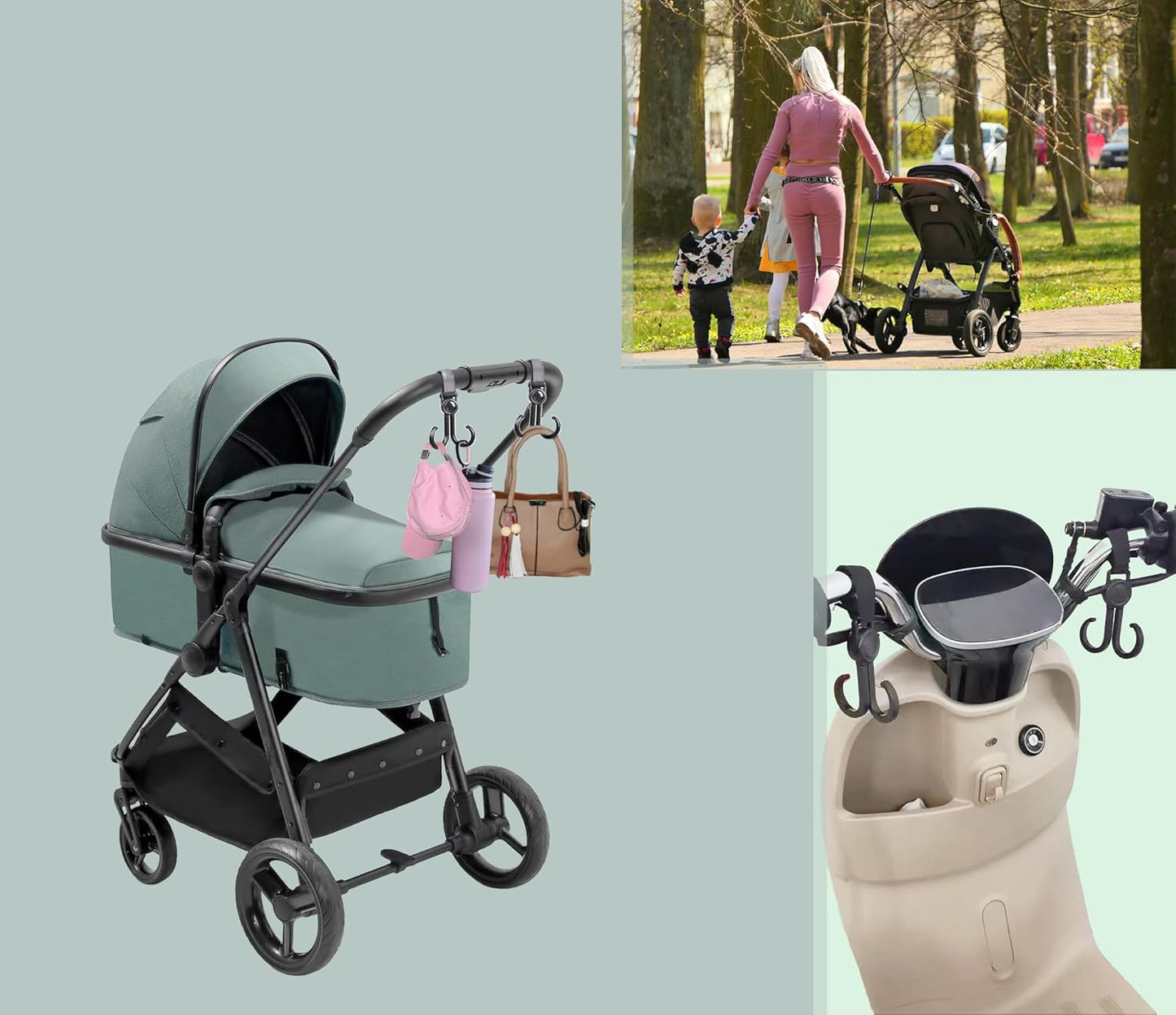 Double Stroller Hooks, 2 Pack Car Seat Hook, Adjustable Hook, Stroller Hanger Hook, Stroller Organizer Hook, Seat Headrest Hook, Universal Stroller Organizer