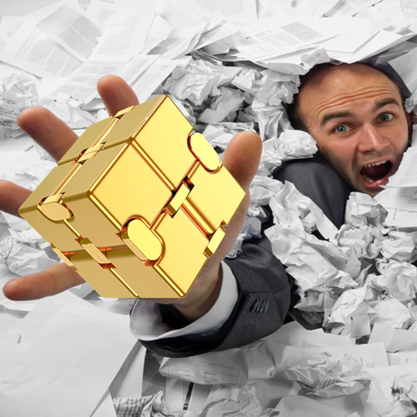 Infinity Cube Fidget Cube Anxiety Stress Relief Toy for Adults Gifts Men Office Gadgets Aluminum Alloy Material (Golden)