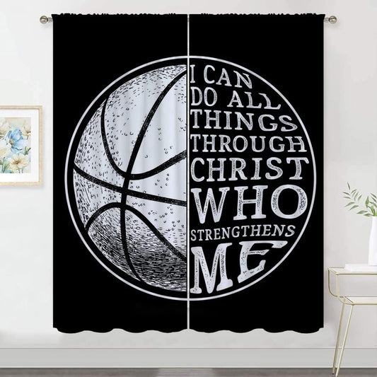 Basketball Blackout Curtains for Boy Girl Room Darkening Decor,Sport Theme and White Motto Dark Background Bedroom Living Room Home Rod Pocket Thermal Insulated Window Curtain/Drapes Panel,72x63 Inch…