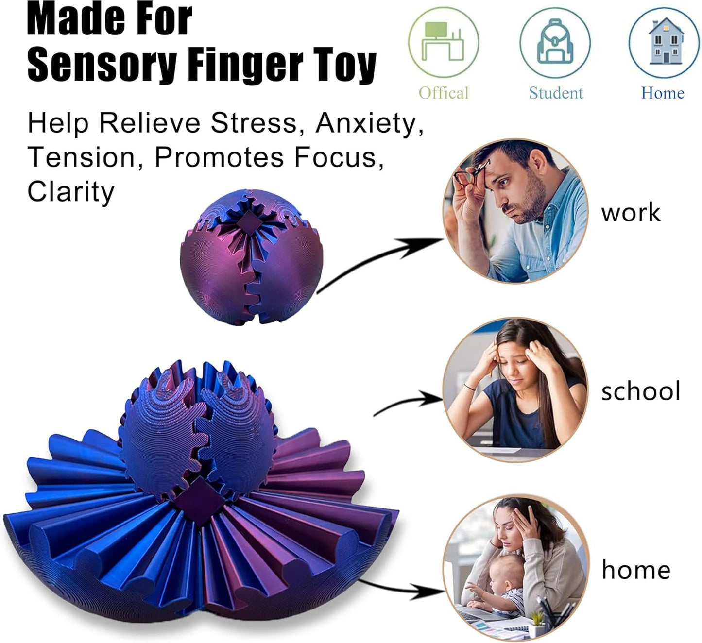 Gear Ball, Gear Sphere, 3D Printed Gear Ball Fidget Toy, Activity Rotating Ball for Adults, Into Any Shape You Want, Spin Ball Gear Perfect for Stress and Anxiety Relaxing Fidget Toy