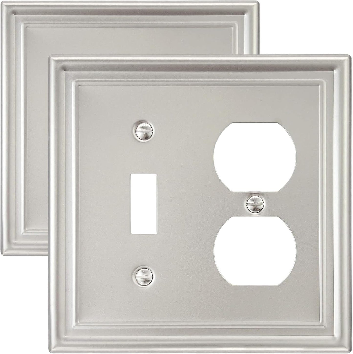 2-Pack Combination 1 Toggle/1 Duplex Wall Plate, Metal Switch Plate and Outlet Cover, Satin Nickel, Midsize, A035 Series