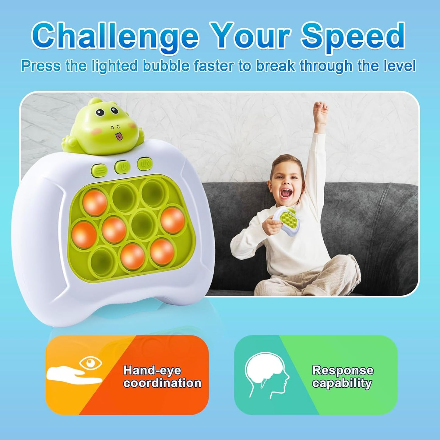 Quick Push Fidget Toy for Kids Adults, KAXANPI Fast Speed Pushing Game Console, Handheld Push Bubble Stress Relief Toy Green