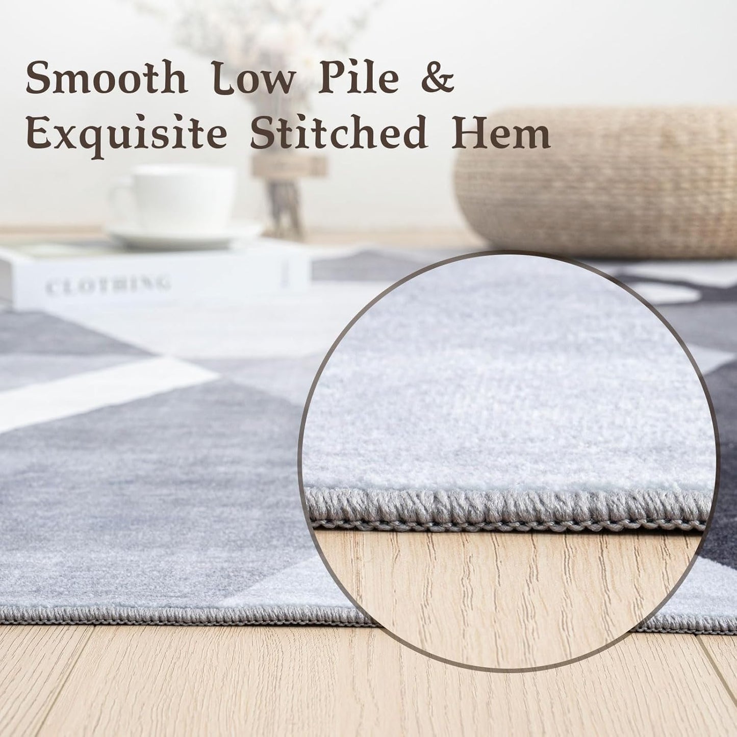 HOMFINE Washable Modern Area Rug - Geometric Style 8x10 Rugs for Living Room, Bedroom, Machine Washable Rug Soft Non Slip Non Shedding Area Rug - Grey, 8'x10'