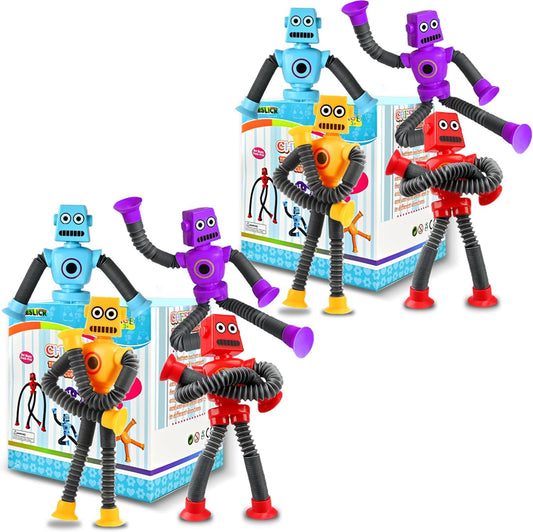 Autism Sensory Toys for Kid Boys Year Old Ages 4 5 6 7 8 9 10(8PCS), Suction Robot Toy Pop Tube Fidget Toys Autistic Travel Toys Valentine's Day Gift Easter Basket Stocking Stuffer for Kids