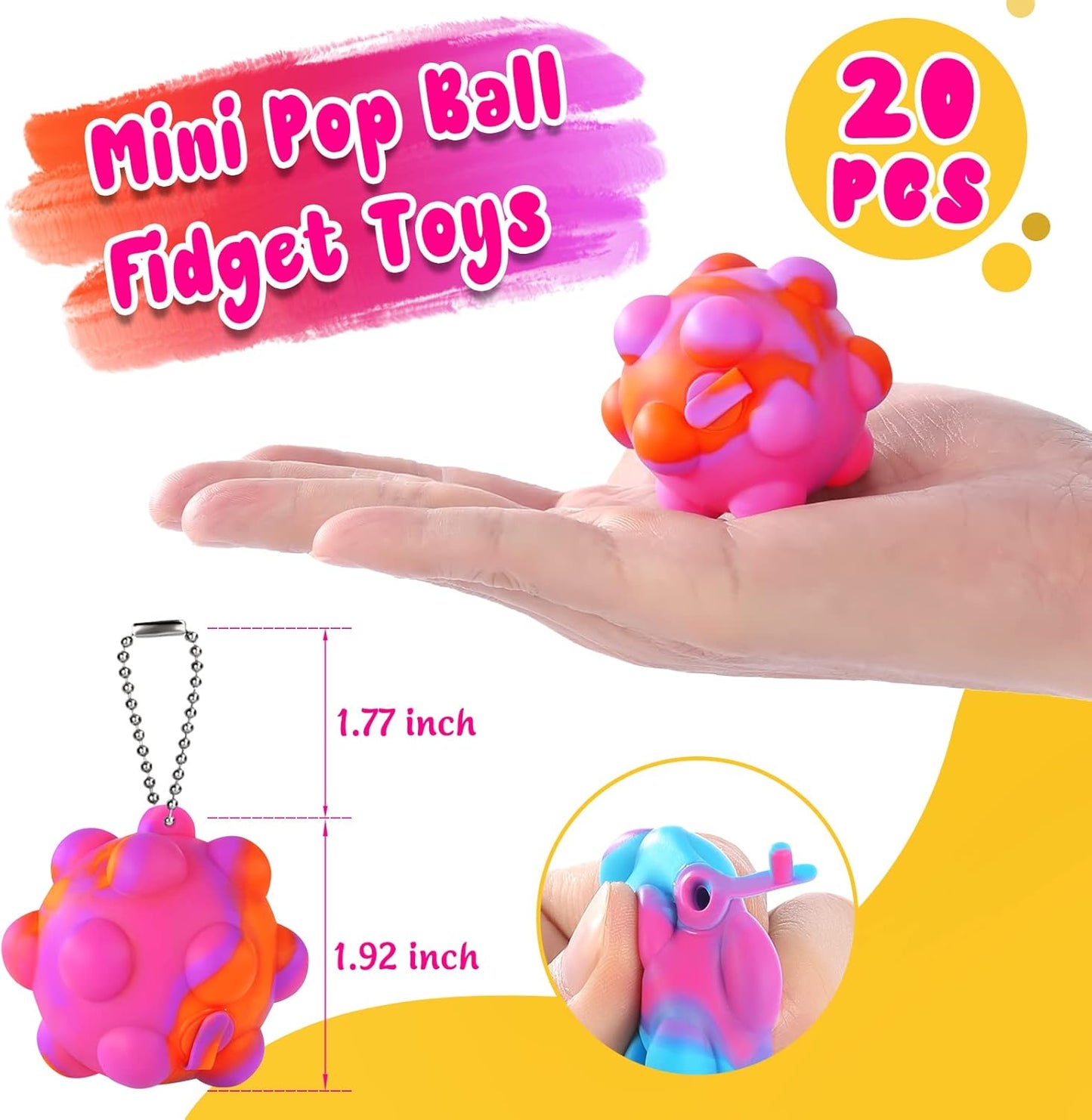 Inflatable Pop Ball Its Mini Fidget Toys Bulk 20 PCS 3D Stress Balls Fidgets for Classroom Prizes Easter Basket Stuffers for Kids Party Favors Squeeze Toys It Poppers Keychain Autism Sensory Toys Pack