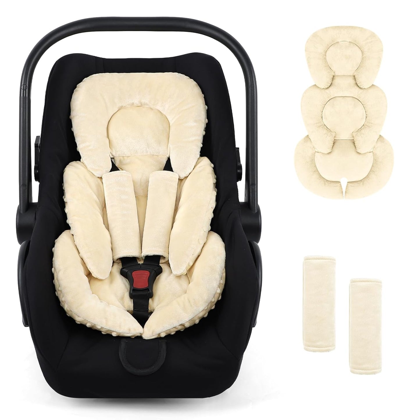 GFU Infant Car Seat Insert Head and Body Support, Reversible Newborn Insert for Carseat with Strap Pads, Soft Stroller Cushion Pillow Insert for Boys and Girls, Fits for Stroller, Swing, Beige