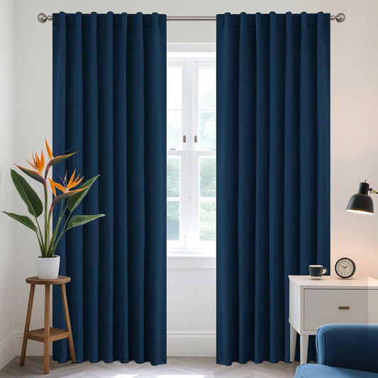 Joydeco Blackout Curtains 96 Inches Long, Thermal Insulated Black Out Curtains 2 Panels Set for Bedroom, Room Darkening Drapes for Living Room Window (W52 x L96 Inch, Navy Blue)