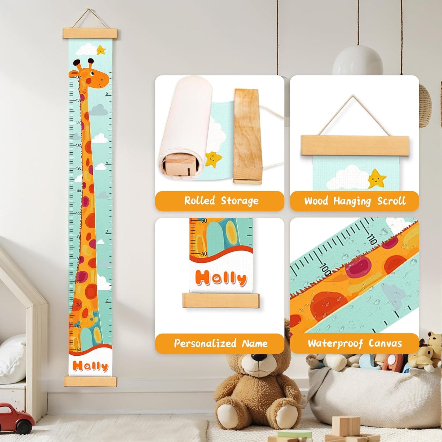 Customize Name Kids Height Chart for Wall, Giraffe Growth Chart for Wall, Kids Growth & Measuring Chart in Inches, Fun & Stylish Height Tracker for Children, Nursery Decor Essentials