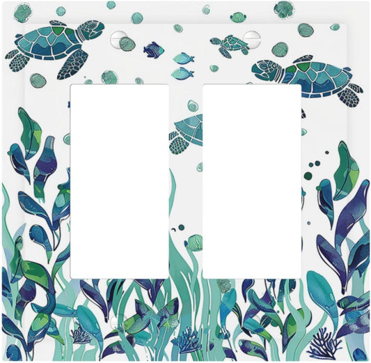 Decorative Outlet Covers Vibrant Turtle Seagrass Watercolor Painting 2 Gang Double GFCI Rocker Electrical Wall Panels Light Switch Cover Plate for Bathroom living Room Decor