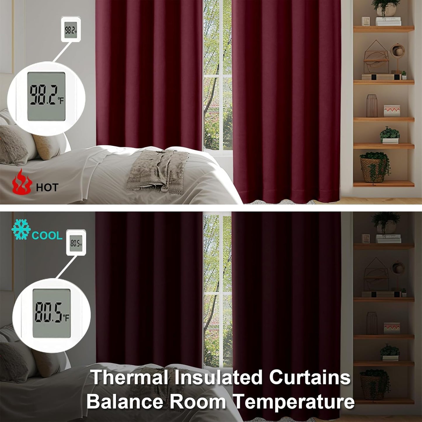Simplebrand Ava Burgundy Blackout Curtains for Bedroom 63 Inch Length 2 Panels Set, Nursery Thermal Insulated Energy Saving Rod Pocket Window Treatment Curtains Blackout Drapes, W40 x L63 Inch