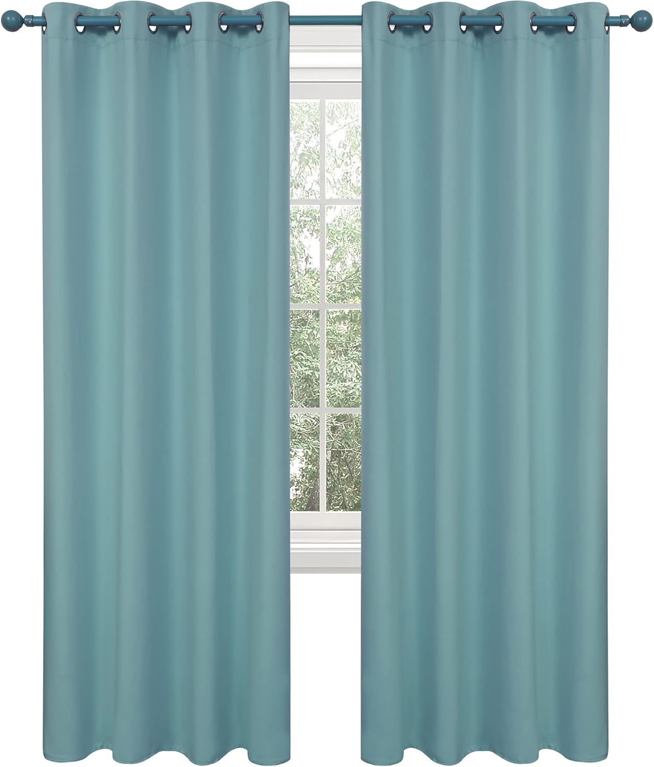 Deconovo Blackout Curtains, Room Darkening Thermal Insulated Window Drapes, Noise Reducing, Grommet Top, 2 Panels 52W x 108L Inch Machine Washable for Bedroom Living Room Nursery River Blue