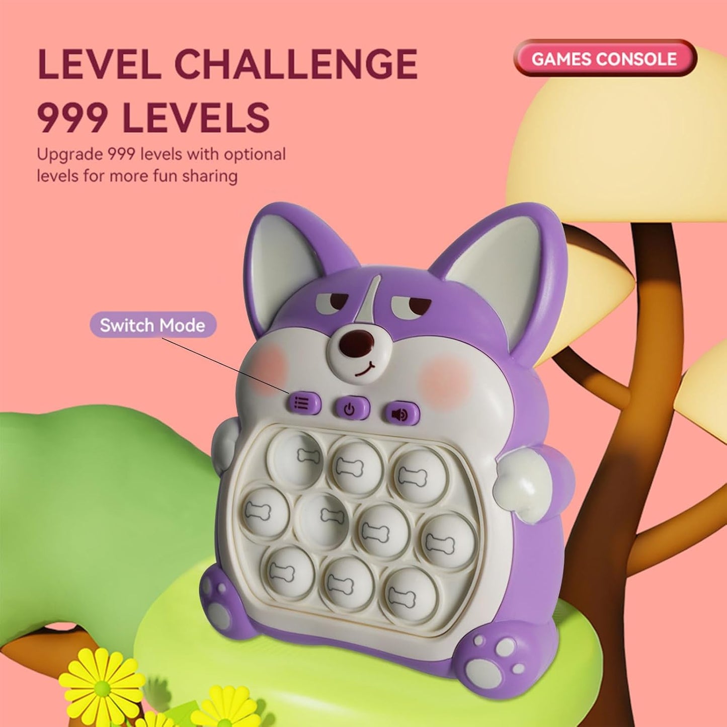 Light Up Pop Fidget Sensory Toys Handheld Game,Push Bubble Pop Puzzle Game Machine,Stress Relief Gifts for Kids Adults(Corgi Purple)