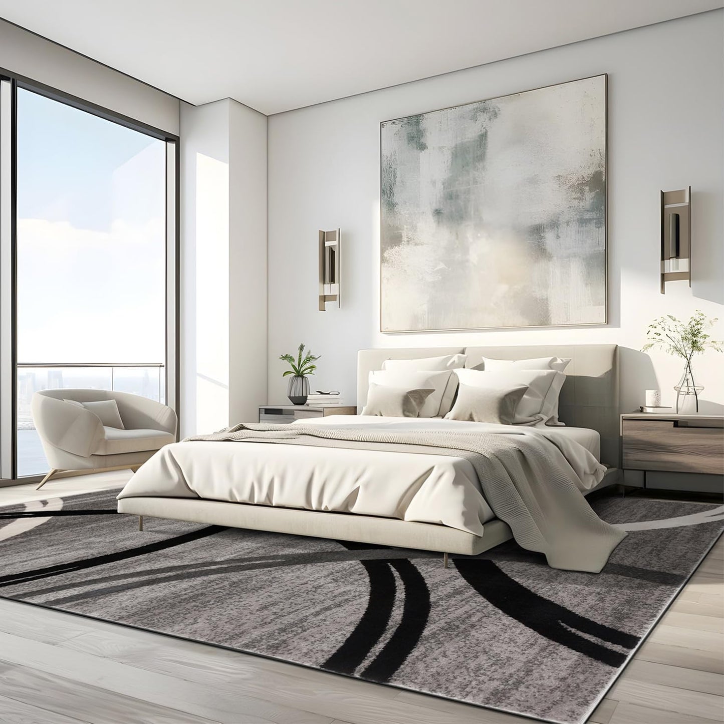 Rugshop Modern Wavy Circles Design Area Rug 12' x 15' Gray