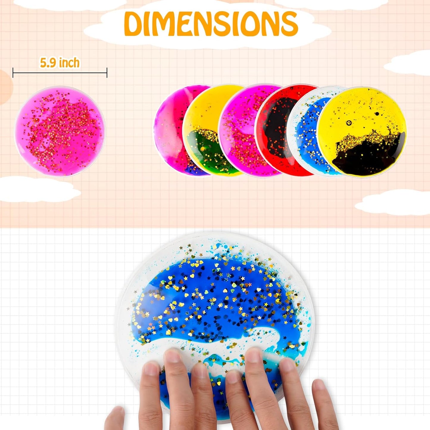 Sensory Soft Gel Liquid Toys : Sensory Fidget Toys Water Sensory Toys for Autistic Children 6pack Round