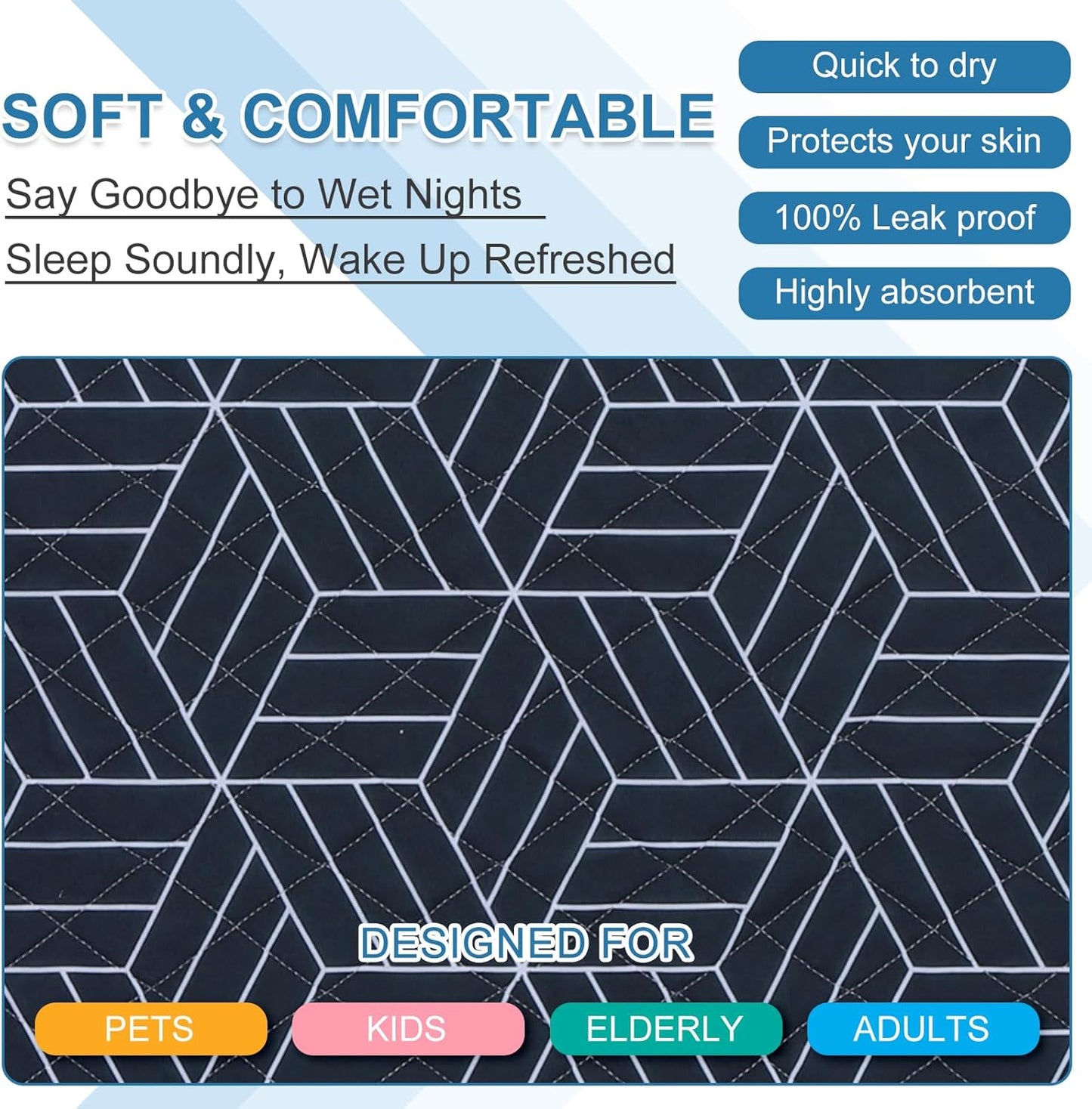 OUTCREATOR® Washable Bed Pads 34" x 76" (Pack of 2), Incontinence Mattress Protector, Anti-Slip Waterproof Underpads for Adults Kids Elderly Pets, Absorbency & Reusable Bedwetting Pads (Navy Blue)