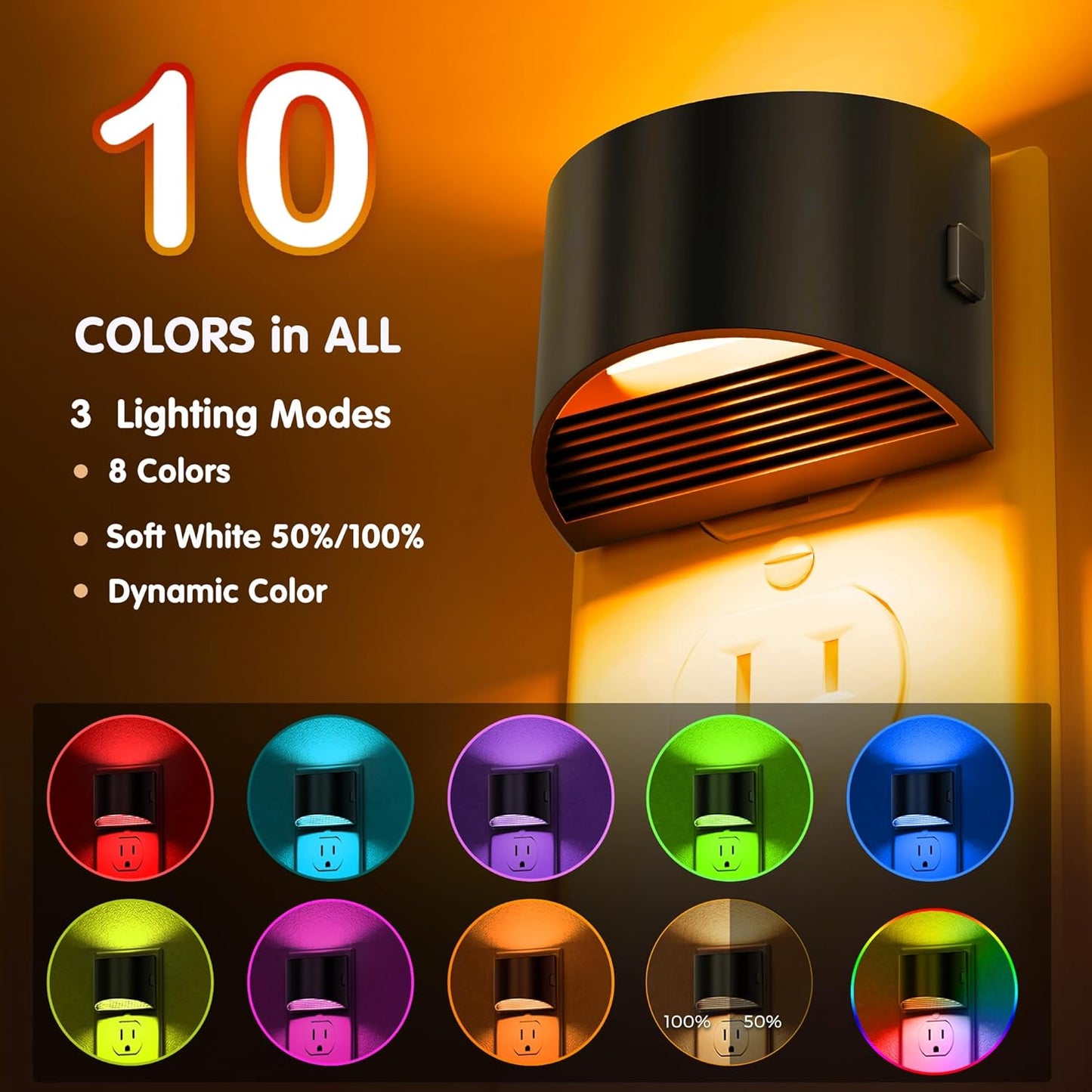 L LOHAS LED Night Lights Plug into Wall, Kids Night Lights with 8 RGB Color, Built-in Dusk to Dawn Sensor, Color Changing Mode, 2 Pack