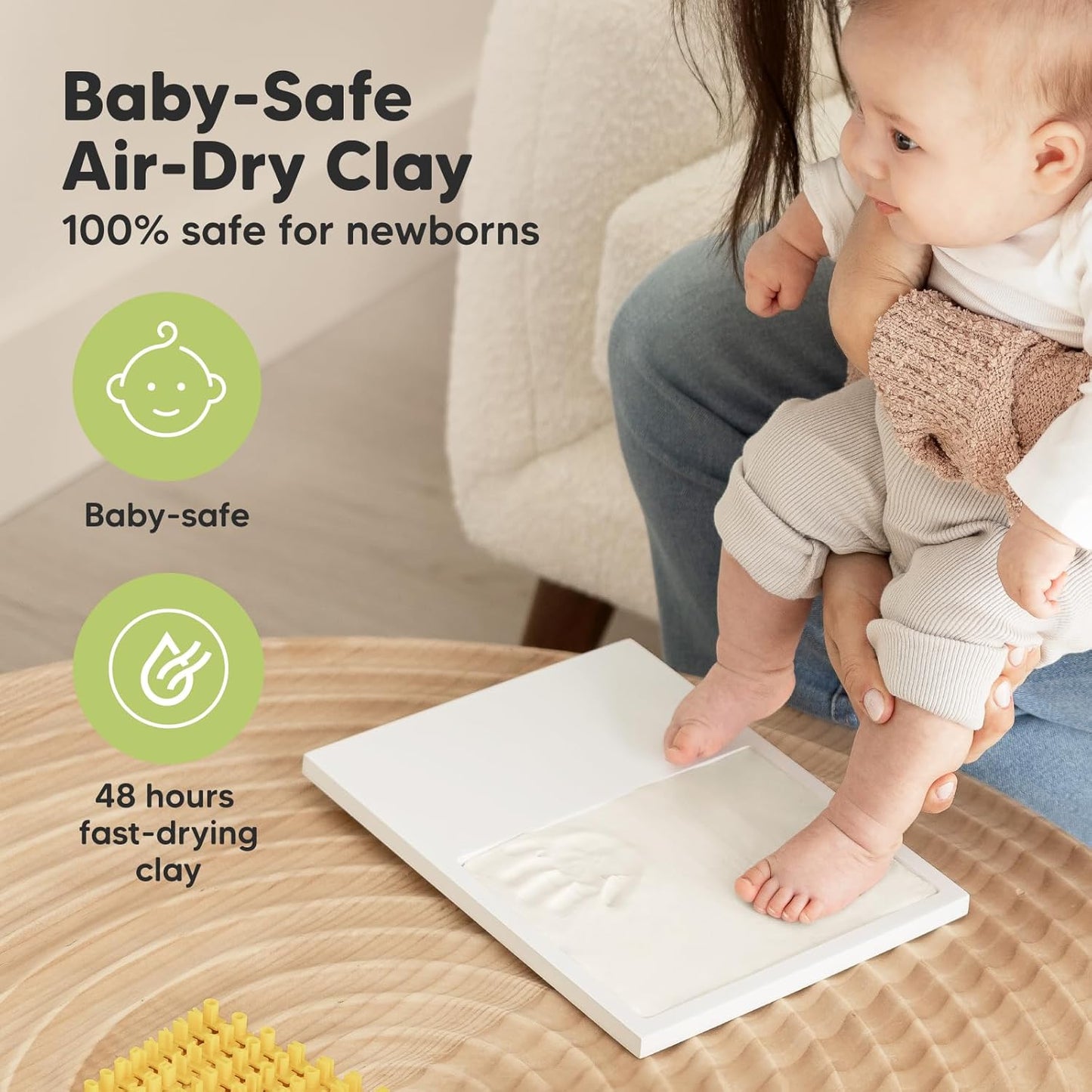 Baby Hand and Footprint Kit - Quick Dry Clay Baby Footprint Kit, Newborn Keepsake, Nursery Picture Frame for Boys, Girls, Personalized Gifts for Shower & Registry, New Mom Gift (Ash Wood)