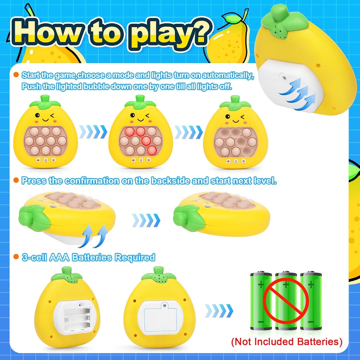 Upgrade Pop Fidget Game for Kids Adult Quick Push Handheld Games Controller , New Portable Puzzle Game Machine, Paty Favors Sensory Toy Gifts for 3-12 Children Kids Toddlers