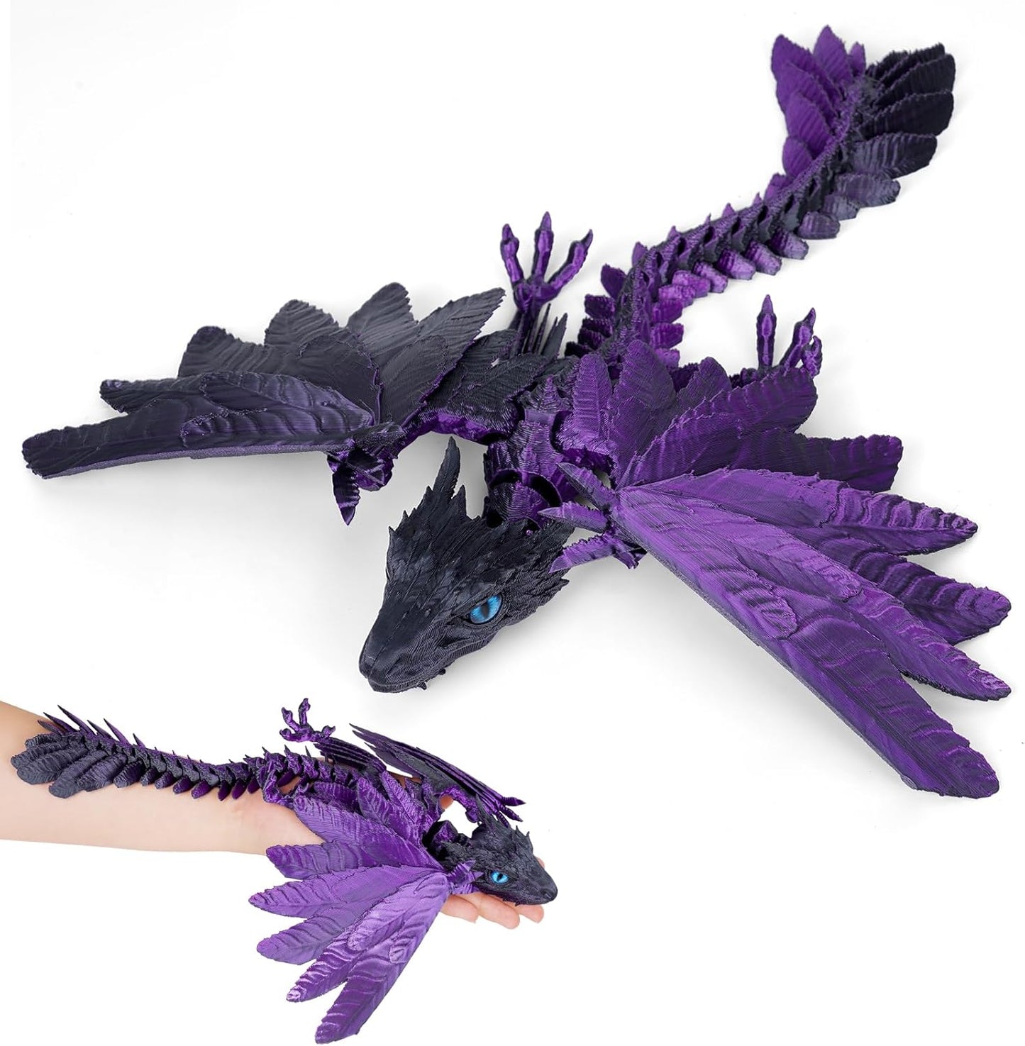 3D Printed Dragon with Wings, Feathered Wyvern Dragon,Full Articulated Crystal Dragon Fidget,Realistic Large Pet Dragon, Flexible Shoulder Dragon Stuff, 3D Printed Animals Toy.
