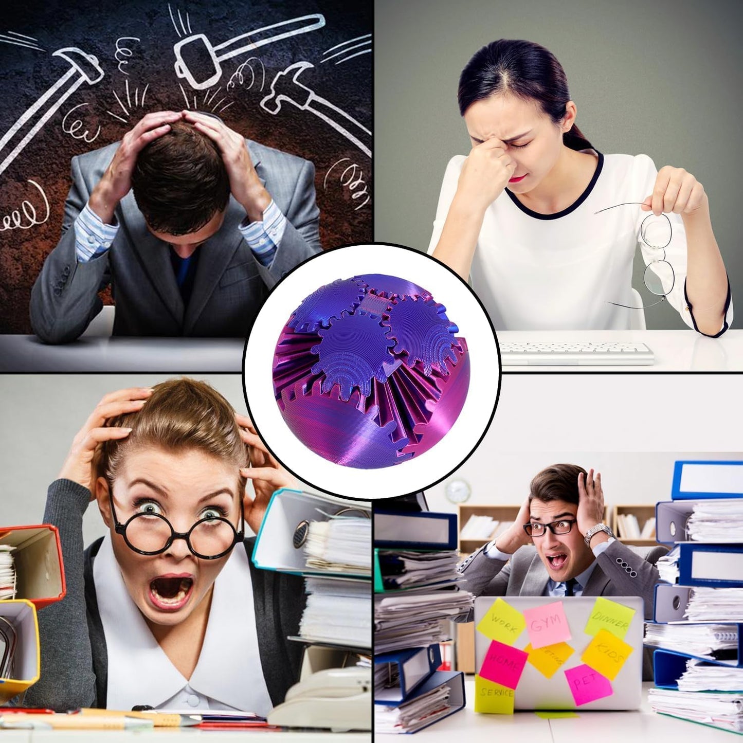 Gear Ball 3D Printed Gear Ball Fidget Toy, Spin Ball or Cube Fidget Toy ,Stress Ball Gear Sphere Desk Toy for Stress Anxiety (Purple+Blue)