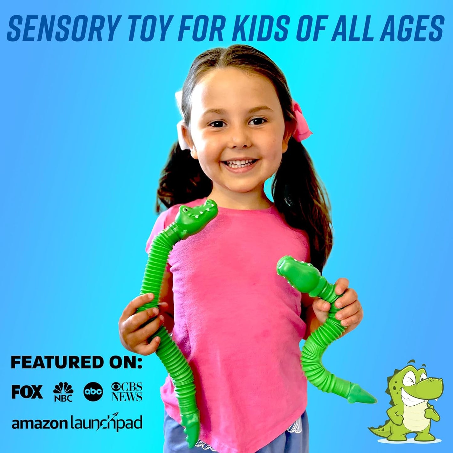 Pop Tubes Gator Pop Tube - Sensory Tubes Fidget Toy - Fun Alligator Toys for Toddlers & Kids All Ages - Best Fidgets Popping Fidget Tubes Pop Toys for Boys & Girls - Mini Pop It Pack Party Favor Gifts