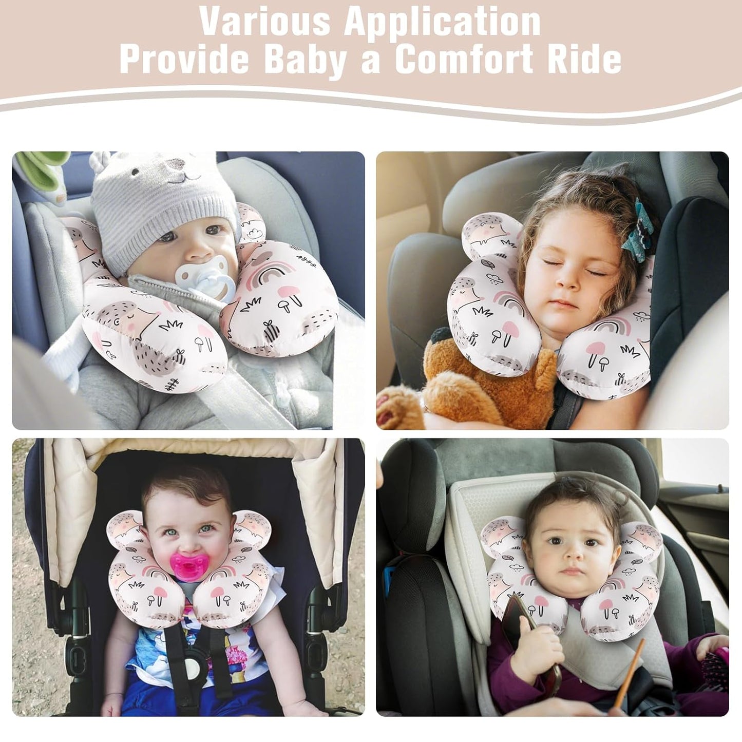 vocheer Baby Travel Pillow(Upgraded), Head and Neck Support Pillow for Pushchair, Car Seat,Stroller, Bouncer, Cotton, Hedgehog