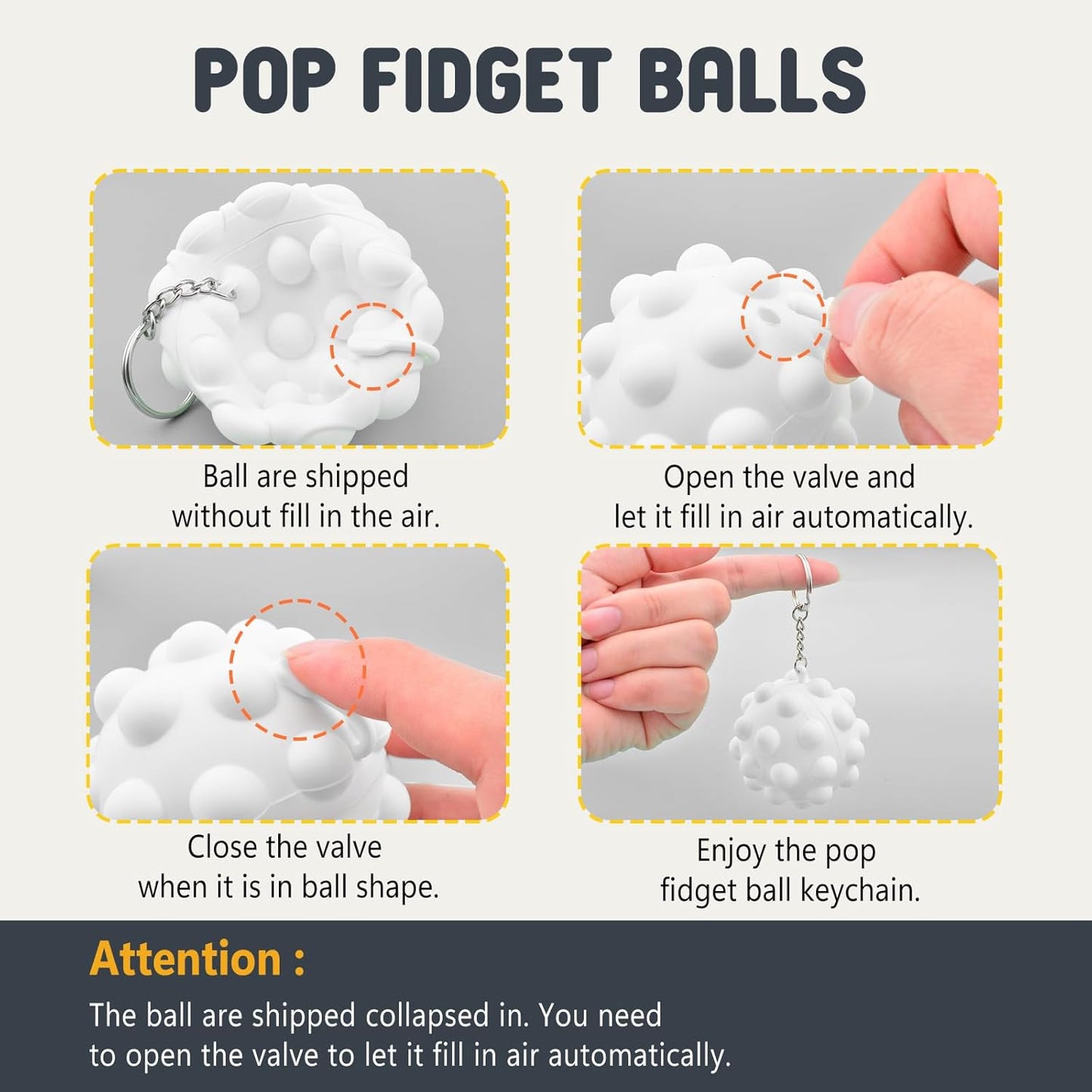 Fidget Toys Adults,Stress Balls Adults 4Pcs Pop Fidget Toys,Pop Balls Autism Sensory Toys for Toddlers 1-3,Fidget Balls Figette Toys,Anxiety Relief Fidgets,Stuffers Gift for Teens Kids (C)