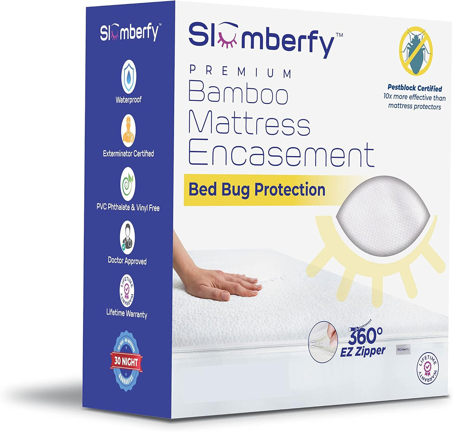 Twin Size Waterproof Viscose Made from Bamboo Mattress Encasement by Slumberfy - Premium Skin-Safe Mattress Protector with 360° EZ Zipper, Bed Bug, Zippered Encasement (39x75 in)