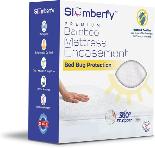 Twin XL Size Waterproof Viscose Made from Bamboo Mattress Encasement by Slumberfy - Premium Skin-Safe Mattress Protector with 360° EZ Zipper Bug, Zippered Encasement (39x80 in)