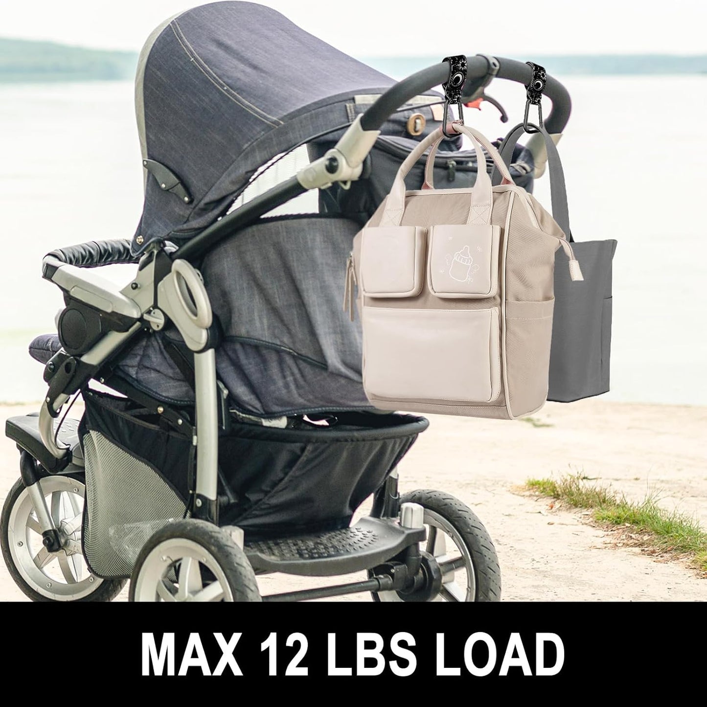 Baby Stroller Hooks for Hanging Bags, Universal Stroller Clips Accessories, Mommy Hook for Diaper Bag, Shopping Cart, Purse, Backpack - 2 Pack, Starry Sky