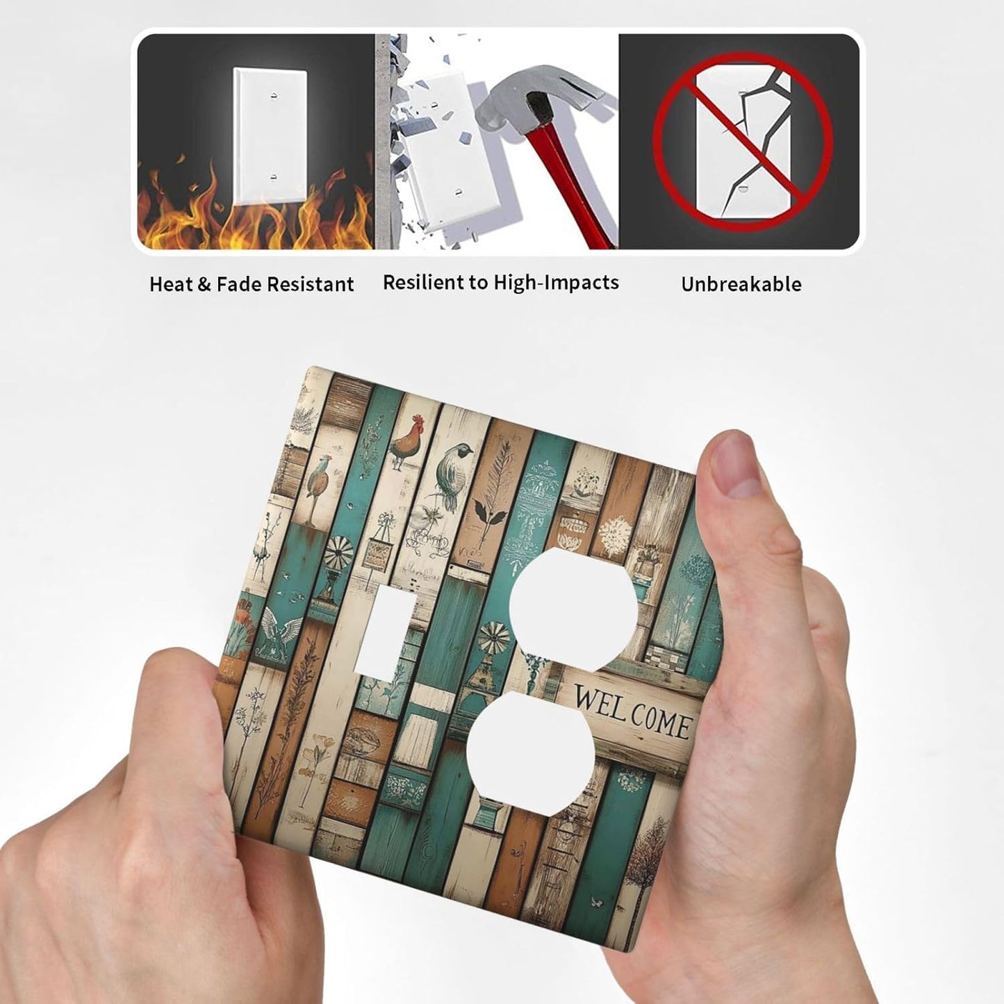 Wallplates Vintage Wood Brown Turquoise Splicing 1 Toggle 1 Duplex Switch Plate Electrical Gfci Faceplate Decorative Light Switch Covers For Farmhouse Cabin Decor