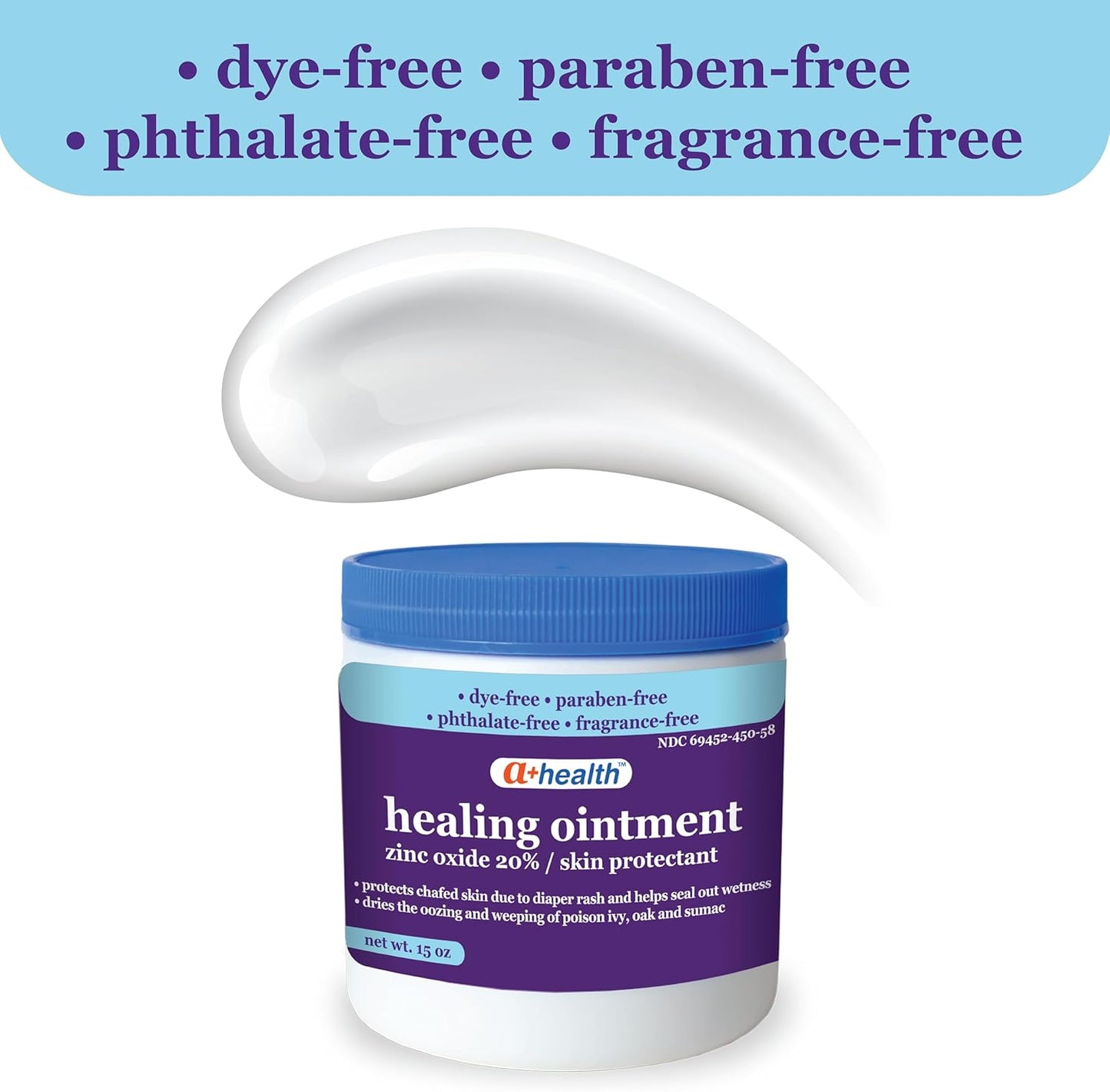 Zinc Oxide 20% Healing Ointment Skin Protectant Barrier 15 Oz Jar Provides Relief and Treatment of Diaper Rash, Chafed Skin, Poison Ivy, Oak, Sumac for Adults and Babies