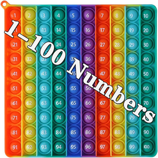 Large P0pp with Numbers, Rainbow Square Dimples Fidgett Ttoy 100 Bubble Math Toy Learning Tool for Teachers to Make Various Math Operations (1-100 Numbers)
