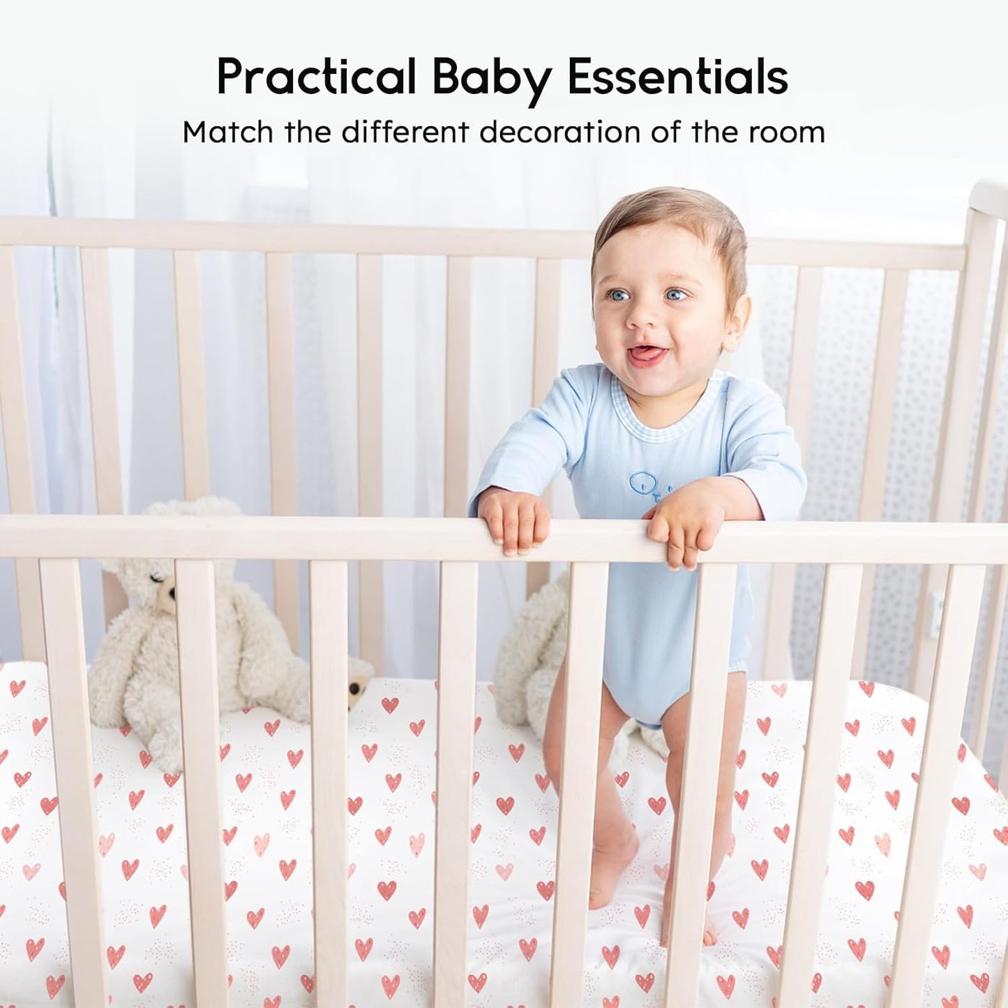 Yoofoss Baby Crib Sheets for Boys Girls, Fitted Crib Sheet 2 Pack for Standard Crib and Toddler Mattress, Super Soft Microfiber Baby Sheet 28x52x8in Pink+Love