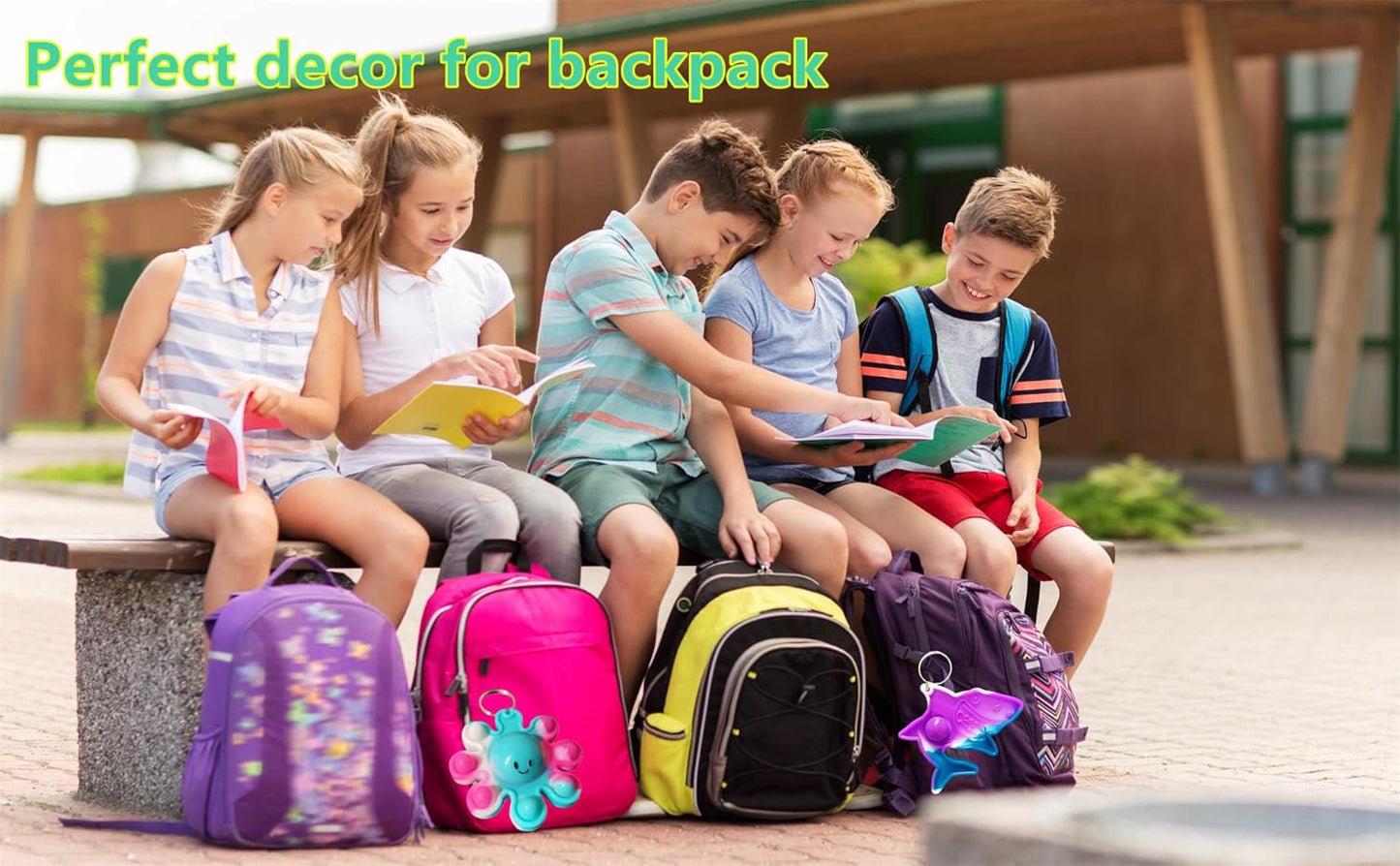 Bulk 25 Packs Ocean Animal Fidget Mini pop Keychain Rainbow Sensory Push Toy for Friend Birthday Summer Party Favors and Holiday Children Kids Students Small Prize Gift