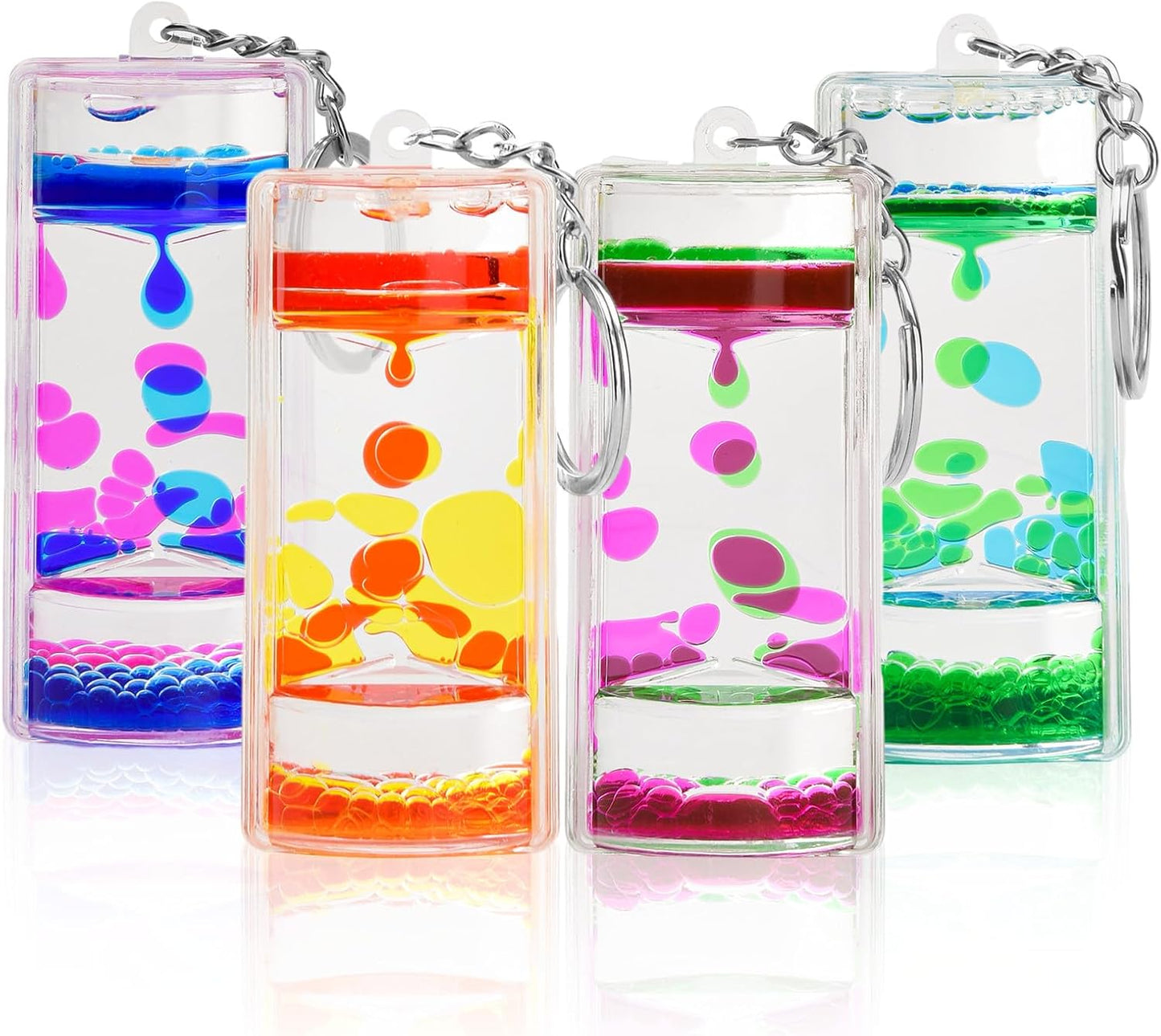 Eye-Catching Sensory Liquid Motion Bubbler Keychain Set of 4 Colorful Bubblers - Ultimate Stress Relief Toys and Fun Party Favors for Kids of All Ages