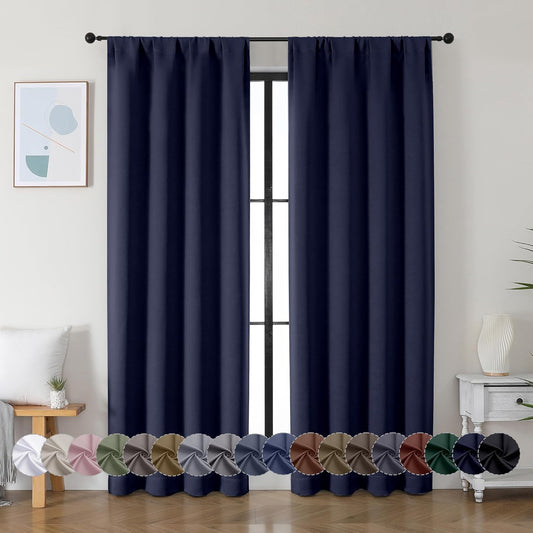 Simplebrand Ava Navy Blue Blackout Curtains for Bedroom - 72 Inch Length x 40 Inch Width, Privacy Insulated Thermal Rod Pocket Panels