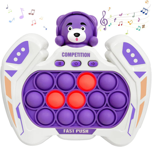 Pop Quick Push Game Console Fidget Toys Light Up Handheld Puzzle Press Popping Toy for Kids Adult Purple Bear