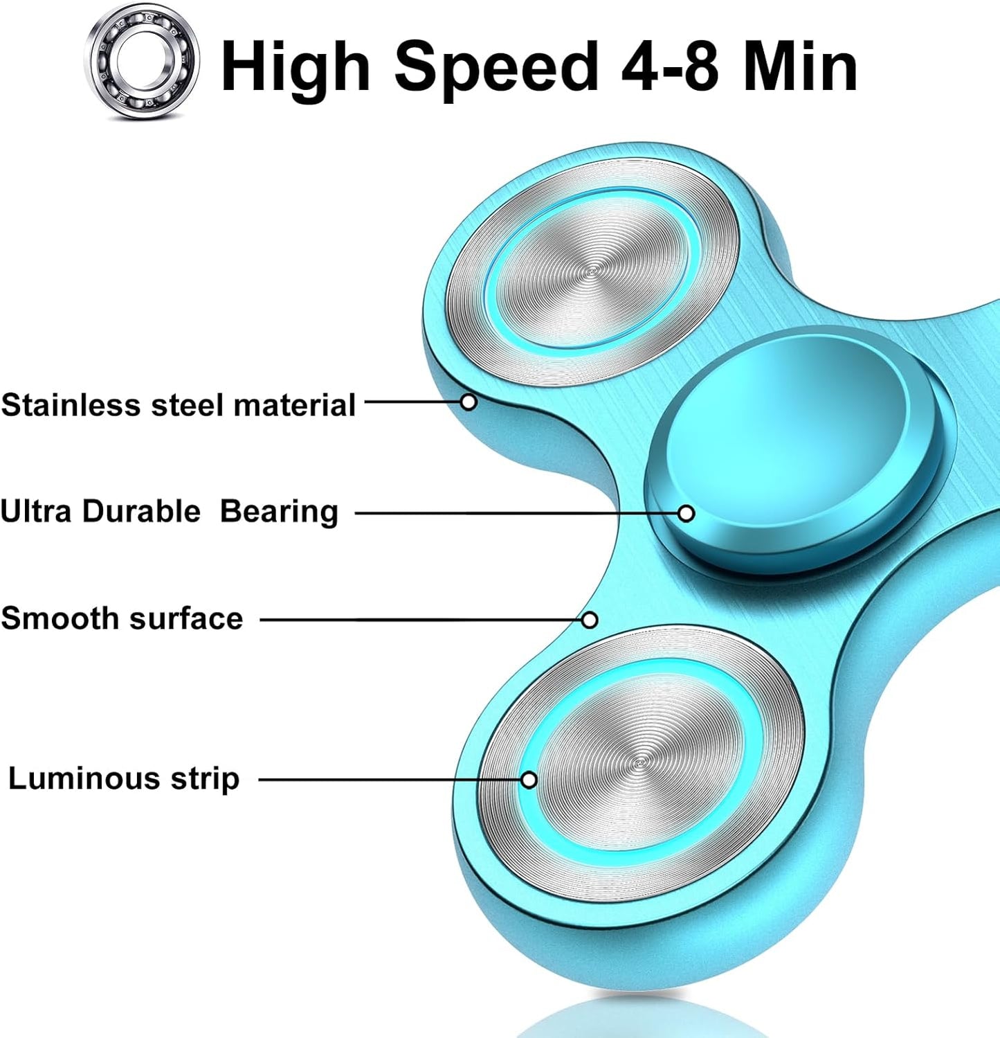 Fidget Spinners Toy, Metal Stainless Steel Bearing High Speed 4-8 Min Spins, EDC ADHD Stress Anxiety Relieves Fidgets Finger Toys, Spinner Toys for Adults and Kids