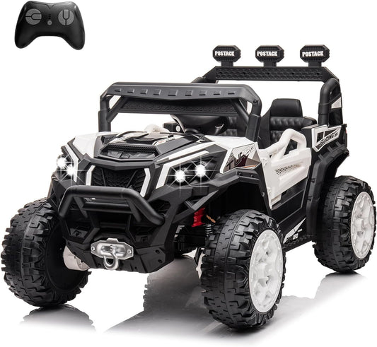 24V Ride On Car for Kids, 4x4 Kids Electric Car with Remote Control Off Road, Children Car with Bluetooth 3 Speeds LED Lights Storage Trunk,White